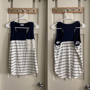 Navy, white striped tank